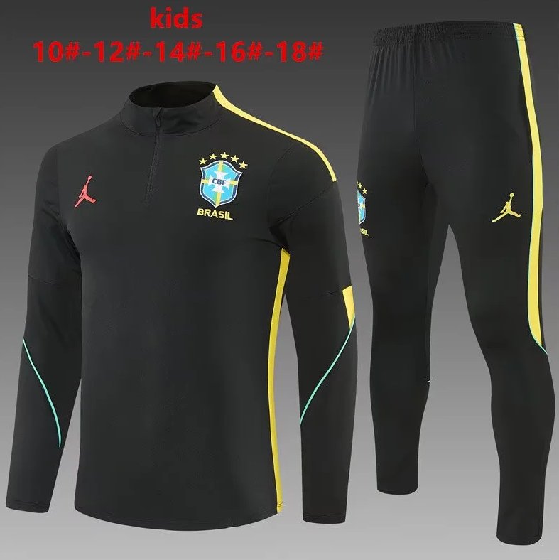 Kids Brazil 26/27 Tracksuit - Black/Yellow